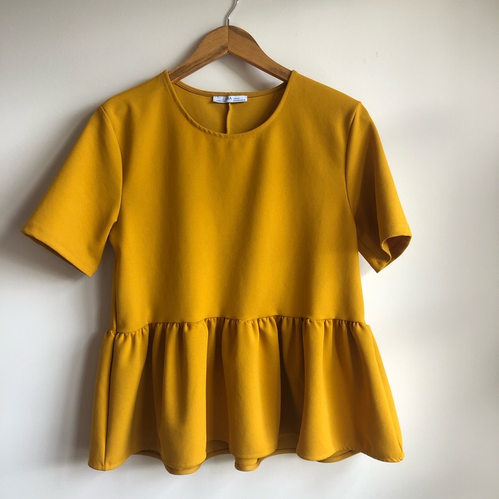 Zara Blouse NWOT with Peplum in Mustard